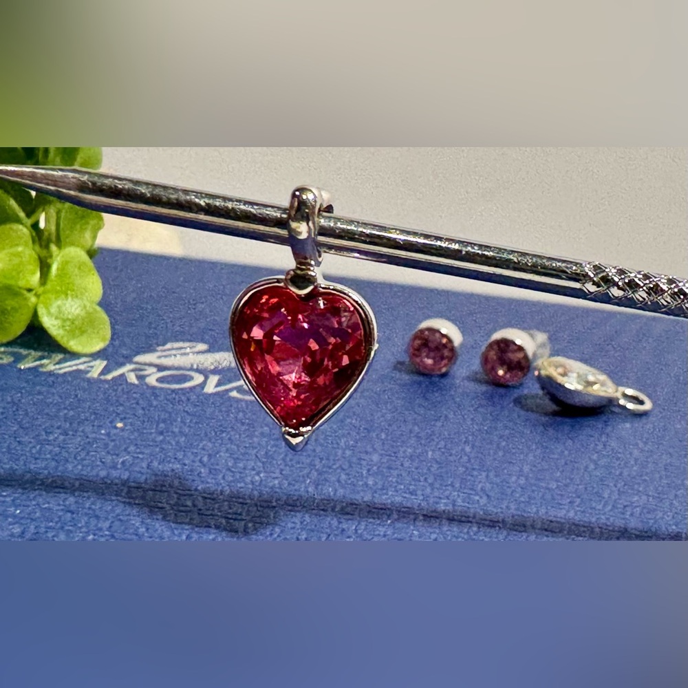 Swarovski Pink and Clear Crystal Jewelry Bundle. Studs, Pendant & Charm - Picture 3 of 12